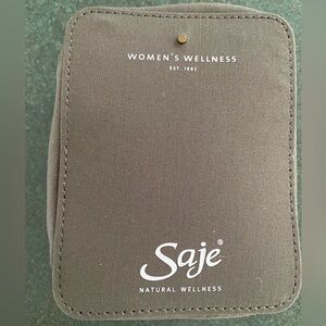 Saje Natural Wellness Brown Pouch with bath salt, oil, face and body mist new